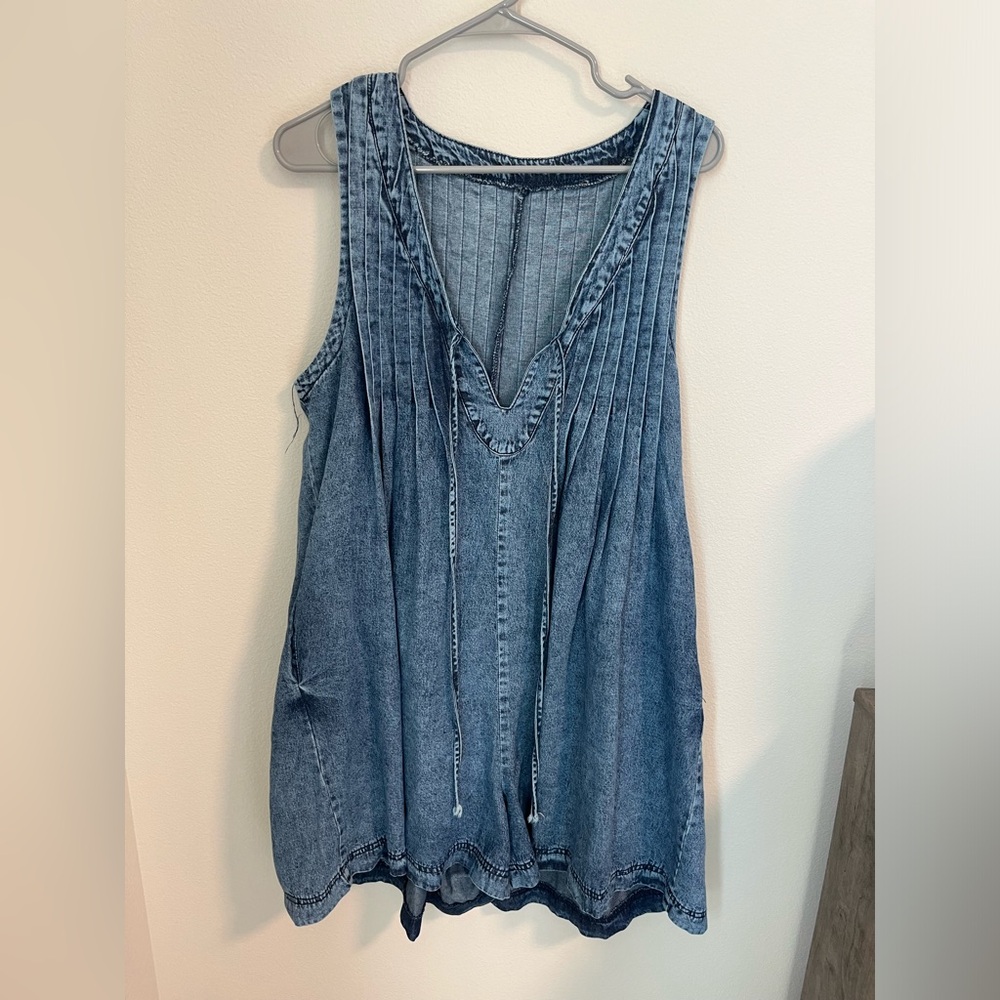 Oversized denim romper